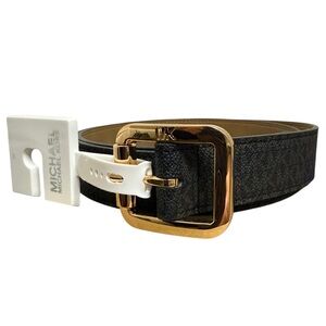 Michael Kors Women’s Belt Size Medium Black Gold Tone Buckle Faux Leather MK